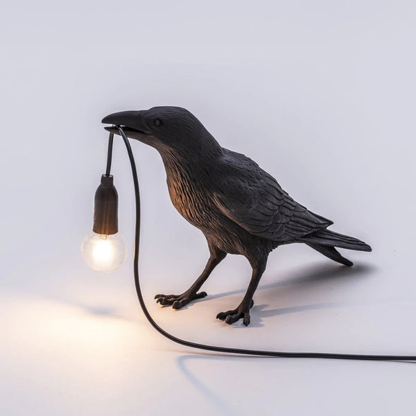 Black standing bird table lamp